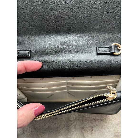 Bebe Quilted Black Leather Crossbody Purse With Gold Chain Strap & Rhinestone Lo - Picture 11 of 15